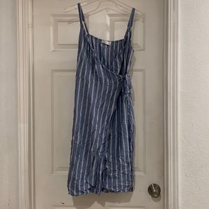 SOLD!//Summery, denim-blue color, white stripes, soft, wrap/ties dress